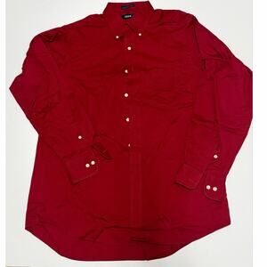 Izod Mens Size 16 34/35 L Red Twill Wrinkle Free Long Sleeve Shirt Regular.